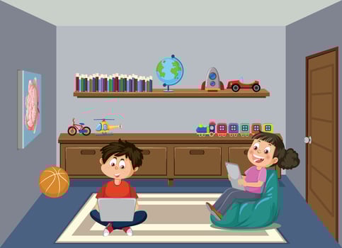 Kids learning online at home vector