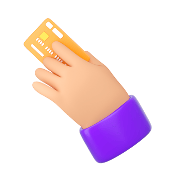 3d Human hand holding bank orange credit card. Online payment, mobile bankind, transaction and shopping concept. High quality isolated render png