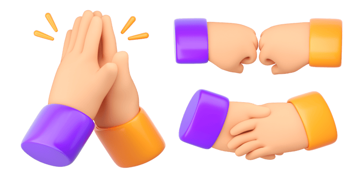 3d Human Handshake, clapping and punching . Business succes, teamwork, agreement, friendship and ovation concept. High quality isolated render png
