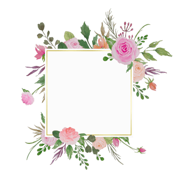 Watercolor Floral Frame Clipart, Flowers Border with Roses and Green Leaves Illustration png