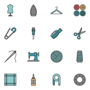 Sewing Filled Line Icon Set Vector
