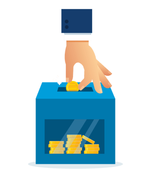 hand putting coin into a box for donations png