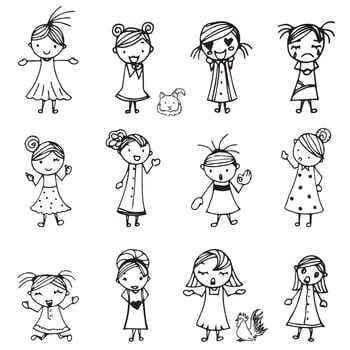Hand drawn girl cartoon doodle element vector