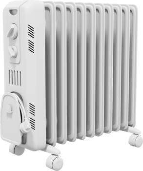 Electric oil radiator heater. White PNG icon on transparent background. 3D rendering.