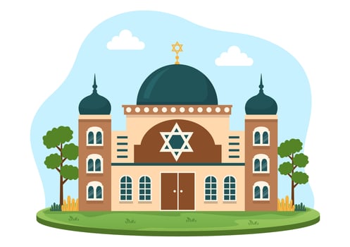 Synagogue Building or Jewish Temple with Religious, Hebrew or Judaism and Jew Worship Place in Template Hand Drawn Cartoon Flat Illustration vector