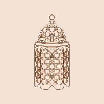Editable Isolated Standing Patterned Arabian Lantern Vector Illustration in Outline Style for Islamic Occasional Theme Purposes Such as Ramadan and Eid Also Arab Culture Design Needs