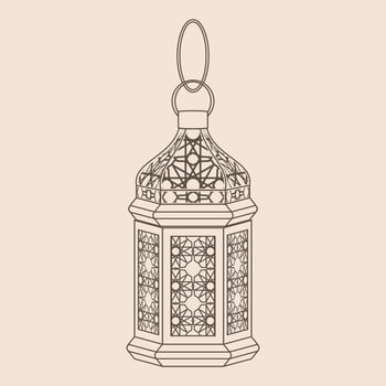 Editable Isolated Hanging Patterned Arabian Lamp Vector Illustration in Outline Style for Islamic Occasional Theme Purposes Such as Ramadan and Eid Also Arab Culture Design Needs