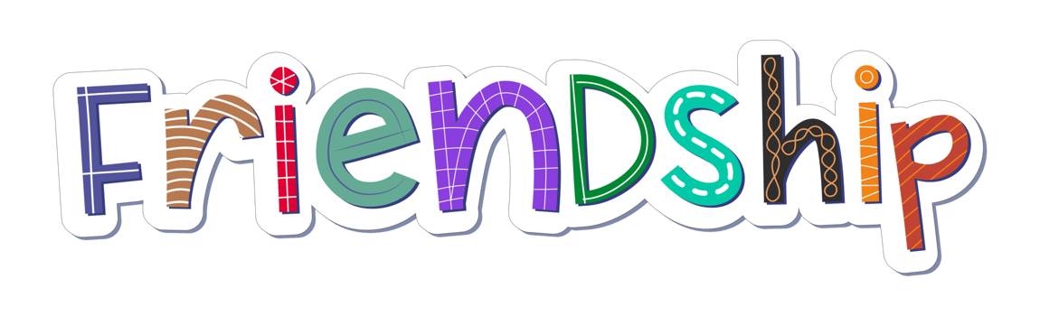 Children comic colorful friendship word with random details. Perfect for tags and stickers. png