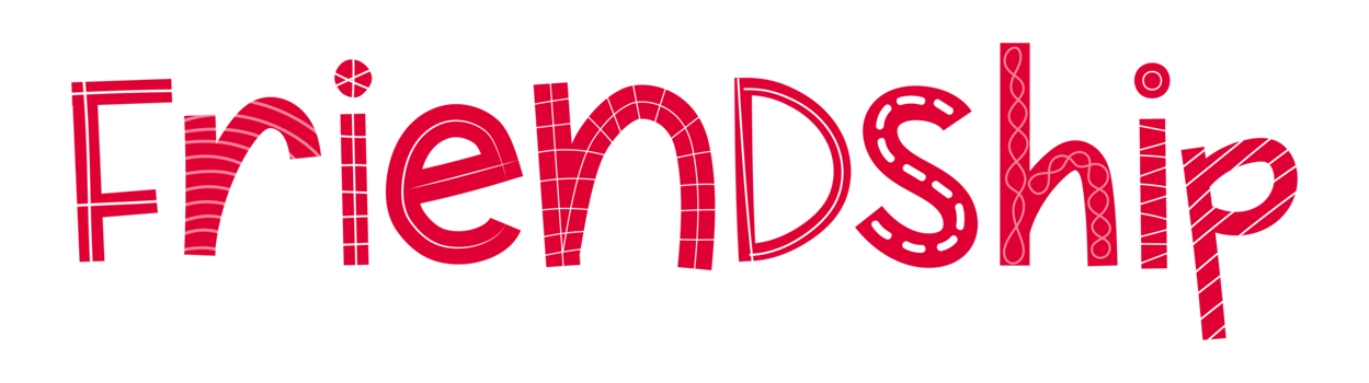 Comic red friendship word with white details. Perfect for stickers and customizations. png