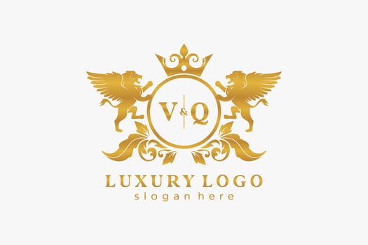 Initial VQ Letter Lion Royal Luxury Logo template in vector art for Restaurant, Royalty, Boutique, Cafe, Hotel, Heraldic, Jewelry, Fashion and other vector illustration.