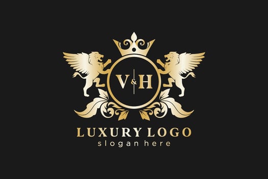 Initial VH Letter Lion Royal Luxury Logo template in vector art for Restaurant, Royalty, Boutique, Cafe, Hotel, Heraldic, Jewelry, Fashion and other vector illustration.