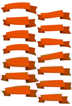 Set of orange cartoon ribbons and banners for web design. Great design element isolated on white background. Vector illustration.
