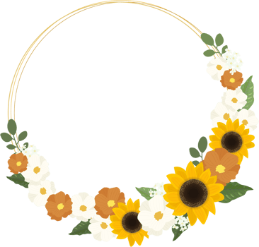 yellow sunflower wreath with golden round frame for spring or autumn png