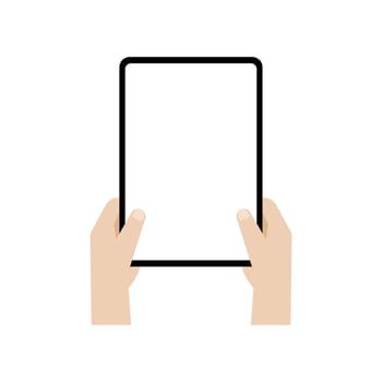 Two hands holding a big screen tablet in vertical, mockup of playing games on a tablet, Vector. vector