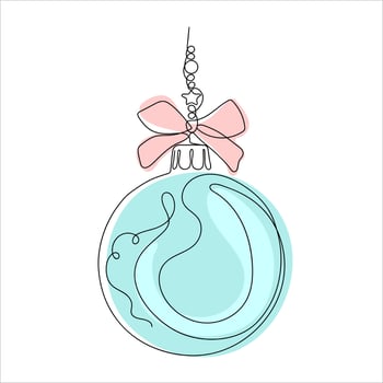 Continuous one Line drawing of Christmas Ball. Line art illustration for Christmas design. Vector illustration.