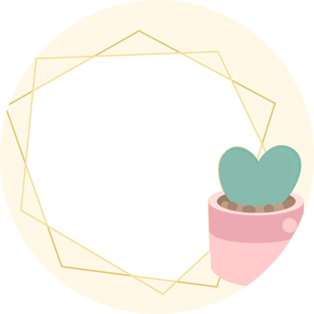 cactus and succulent flat style with golden geometric frame sticker png