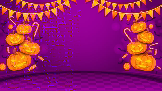Halloween background template with scary balloon and candy vector, halloween backdrop for sale promotion, banner, poster, social media, feed, invitation, event, wallpaper in purple color vector