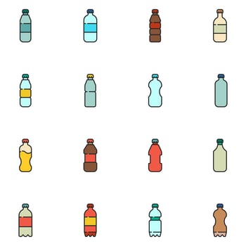 Bottle Filled Line Icon Set Vector