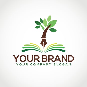 Open Book Logo Template. Book Simple Style Logo With Tree Pen. Book Illustration Vector. Open Book Logo Education With Pen. Green Leaf Book Logo. vector