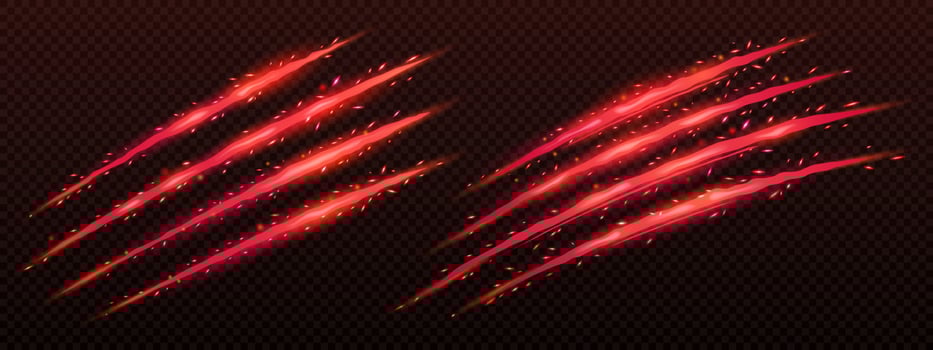 Sparkling monster claw mark scratches, talon rips vector