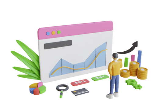 3d Businessman buying or selling shares, investing in stock market from mobile phone. candlestick chart of stock sale and buy using mobile phones, market investment trading. 3d rendering png