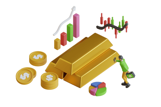 3d gold investment and buying concept. 3d Gold bars with uptrend chart concept. 3D Rendering stock market trading graph with gold bars and arrow pointing. 3d rendering png