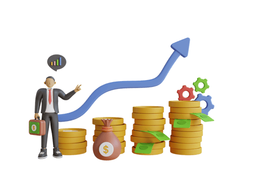 3d Businessman with growing chart. earning rising up graph profit increase concept. Business sales, investment, wealth or earning rising up graph profit increase concept, financial report graph png