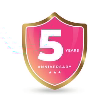 5th fifth Anniversary Celebrating icon logo label Vector event gold color shield