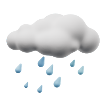 3D cartoon weather rain. Sign of dark clouds with raindrops isolated on transparent background. 3d render illustration. png