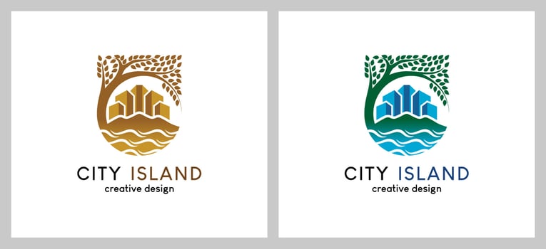 Beach city or island city building logo design with creative concept vector