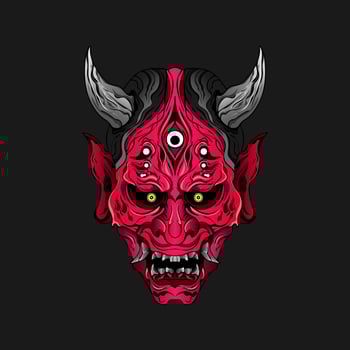 japanese Culture Red demon hanya mask or oni mask with hand draw style on white background. Ready for Print Apparel and tattoos vector
