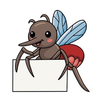Cute little mosquito cartoon with blank sign vector