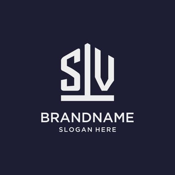 SV initial monogram logo design with pentagon shape style vector
