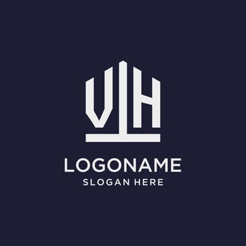VH initial monogram logo design with pentagon shape style vector