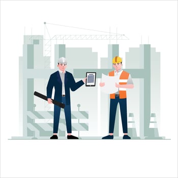 Illustration of contractor and foreman discussing concept vector