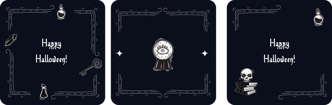 3 Halloween black cards vector
