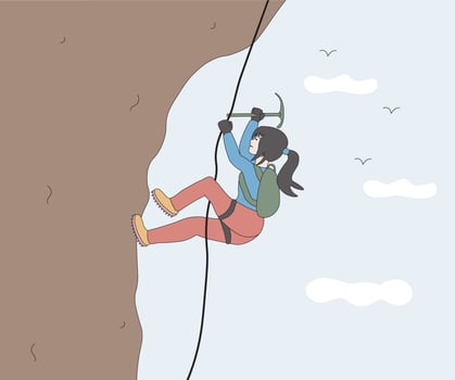 brave climber climbing a mountain peak vector