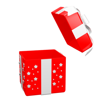 Red open gift box  star pattern with white ribbon christmas party png. 3d rendering celebrate surprise box realistic icon png