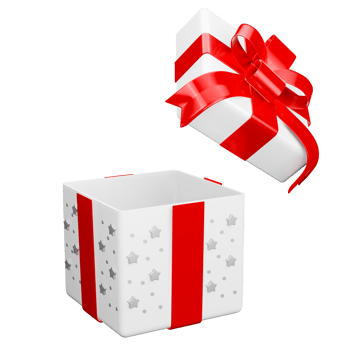 White open gift box red ribbon with star pattern christmas party png. 3d rendering celebrate surprise box realistic icon png