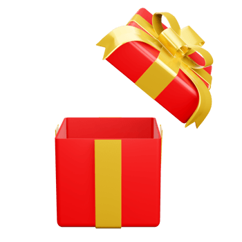 Red open gift box with gold ribbon christmas party png. 3d rendering celebrate surprise box realistic icon png