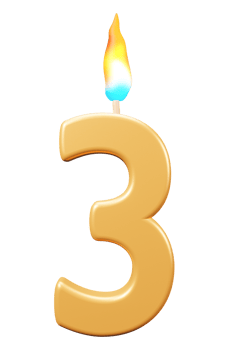 Birthday candles number 3 with burning flames. 3d rendering celebration symbol png