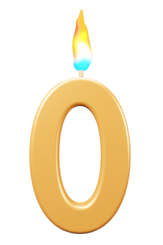 Birthday candles number 0 with burning flames. 3d rendering celebration symbol png