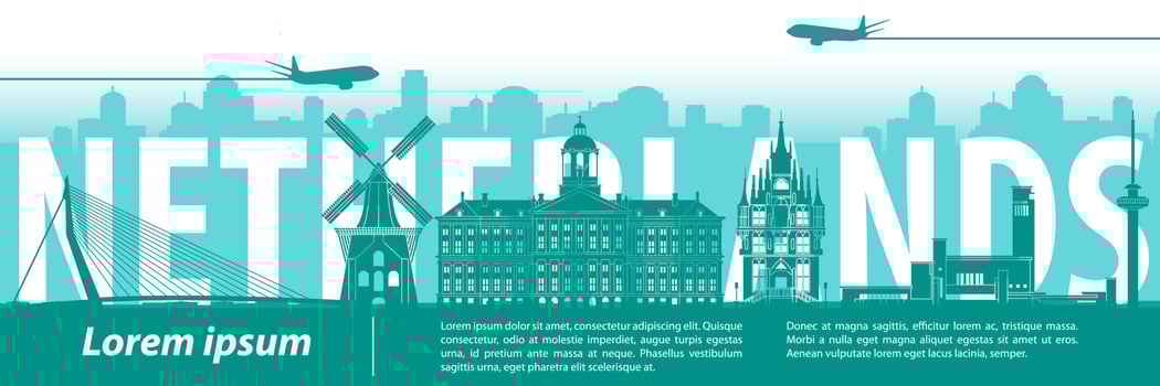 Netherlands famous landmarks by silhouette style vector
