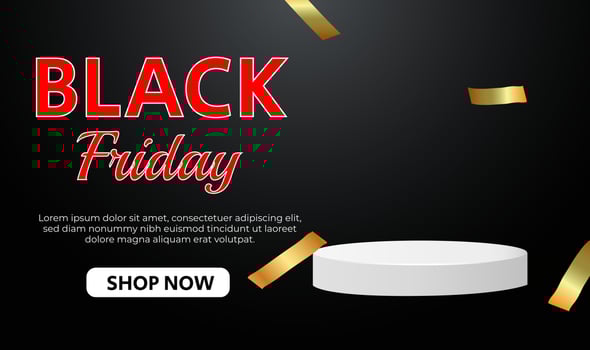 Black friday banner sale with podium and confetti vector
