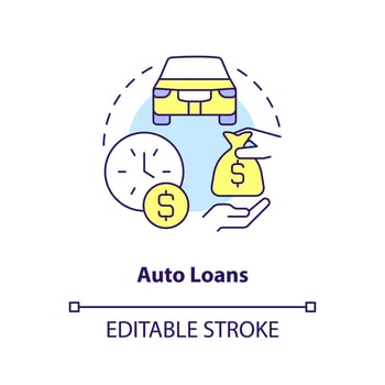 Auto loans concept icon. Personal bank product for customer. Financial support abstract idea thin line illustration. Isolated outline drawing. Editable stroke. vector