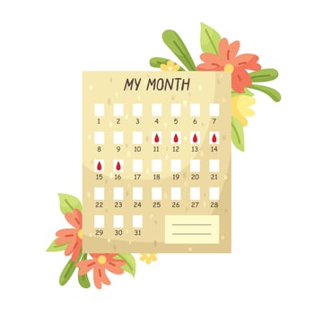 Vector illustration of the menstrual cycle calendar. Women's calendar.