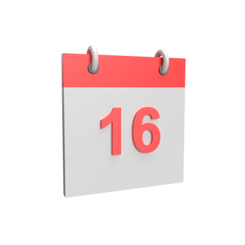 3D calendar date 16. Rendered object illustration png