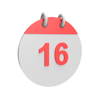 3D calendar date 16. Rendered object illustration png