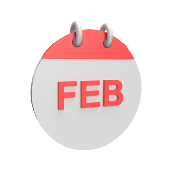 3D February Calendar. Rendered object illustration png
