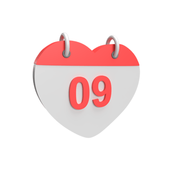 3D calendar date 09. Rendered object illustration png